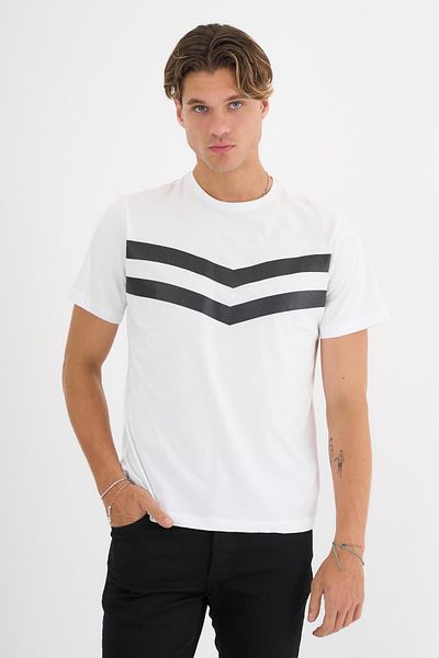 Deri Company Men's White Printed 100% Cotton Standard Fit T-Shirt