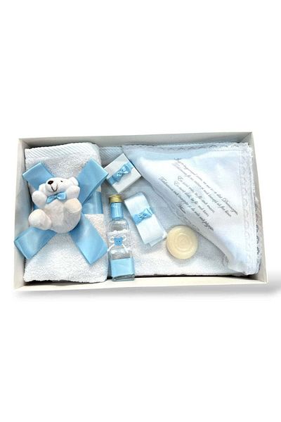Kids Trusou băiețel bleu cu ursuleț de pluș și funde satin