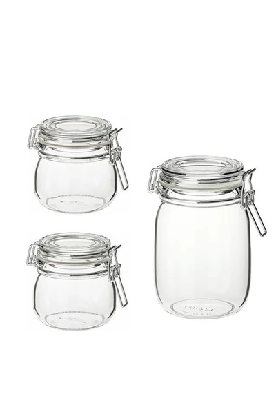 IKEA QUİCK 3 Adet Kavanoz (1 Adet 1 litre ve 2 Adet 0.5 Litre) Sızdırmaz Kapak