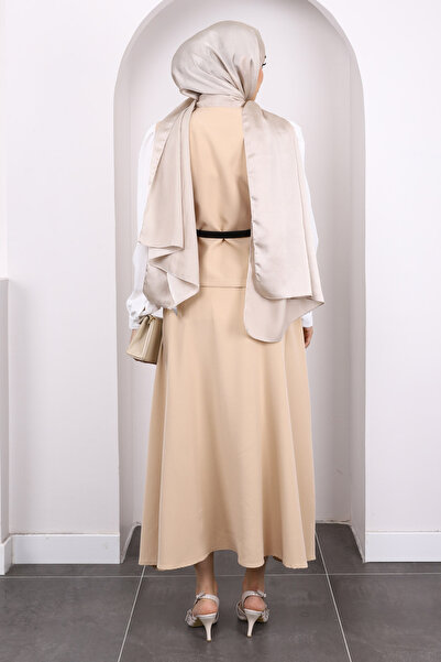 İmajButik Μπεζ πουκάμισο γιλέκο φούστα 3 τεμαχίων συνδυασμένο κοστούμι
