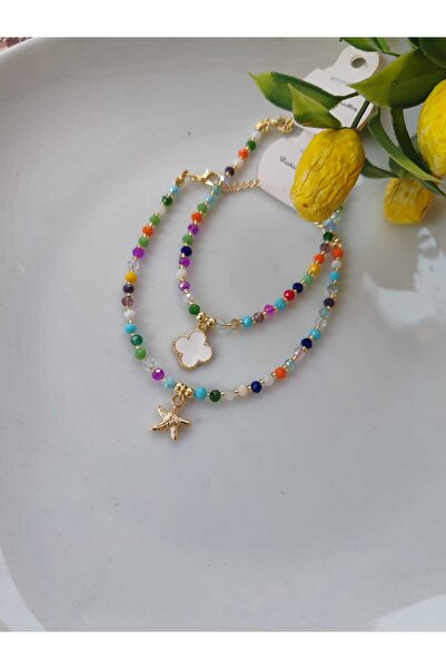 elbi bijuteri 2 قطعة خلخال كريستال