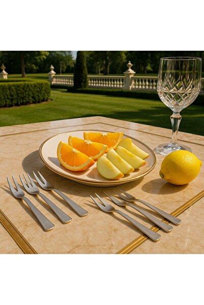 Demir Çeyiz Set of 6 Stainless Steel Lemon and Fondue Forks, Stylish and Durable 18/10