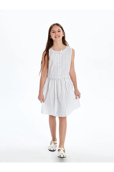 LC Waikiki Lcw Kids White Bicycle Collar Striped Girl Dress