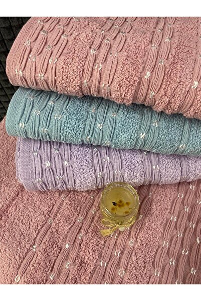 Bonny Home Pearl Pattern 3-Piece Bath Towel Set – 3 Pieces 100X150 Cm, 100% Cotton, Soft Textured, Patterned Towels