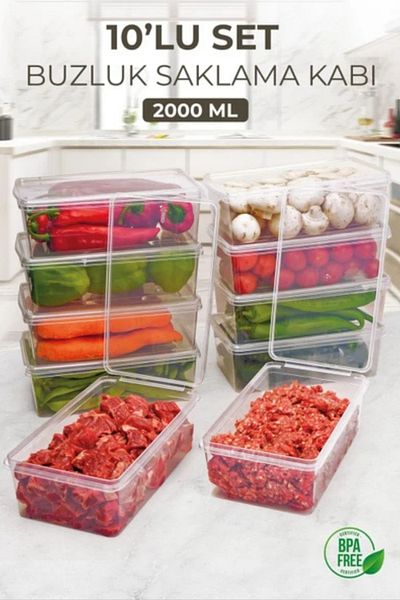 Eynel 10-Piece Refrigerator Storage Container, Deep Freezer, Freezer Box, Cabinet Organizer, Kitchen Organizer