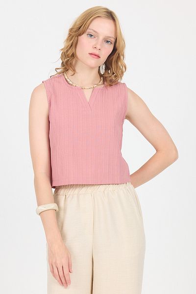 Rays Rose V-Neck Sleeveless Crop Blouse 8027