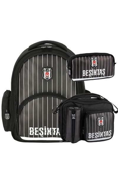 Beşiktaş Licensed 3 Compartment Thin Stick Faux Leather School Bag + Lunch Bag + Pen Holder Set