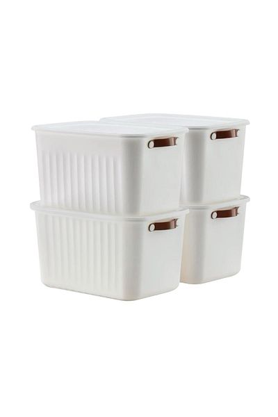 Bayev Set of 4 White 15 Lt Boxsis Multi-Purpose Box with Lid Closet Organizer Organizer - Hobby Box