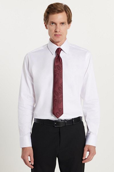 Tudors Men's Classic Fit Relaxed Fit Premium Lycra Cotton Satin White Shirt