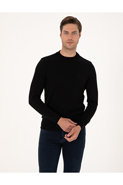 Pierre Cardin Black Slim Fit Quarter Collar Basic Knitwear Sweater 50315456-V...