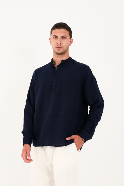 No Way Cămașă pentru bărbați, cu croială normală, bumbac 100% muselină, cu gu...