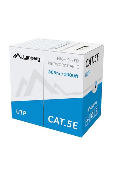 Lanberg Rola cablu UTP, 42761, cat.5e, lungime 305m, AWG 24, 100 MHz, solid CCA, ethernet, albastra