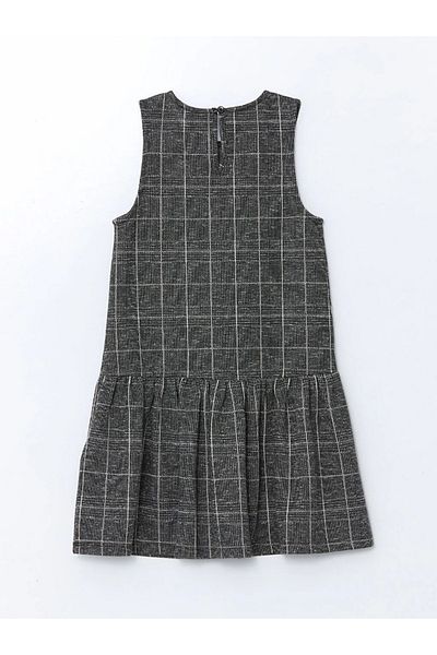 LC Waikiki Lcw Kids Gray Crew Neck Plaid Girls Tweed Dress