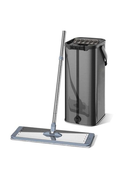 Dreamramp Set flat mop bucket made of stainless steel, rectangular glossy bucket with water drainage