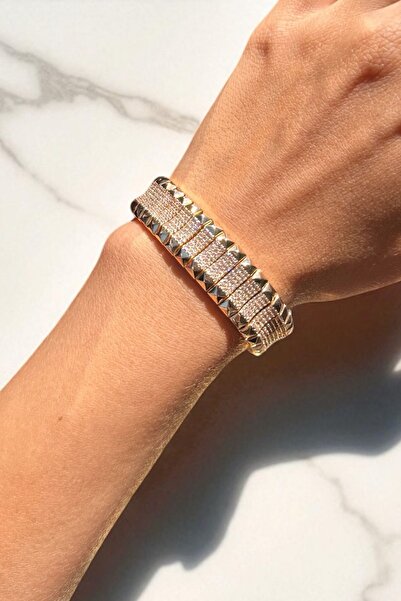 cicekartstudio Altın Renk Işıltılı Kristal Taşlı Ayarlanabilir İpli Bileklik