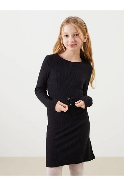 LC Waikiki Lcw Kids Black Crew Neck Girls' Dress