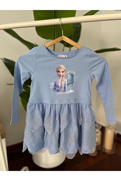 yaman kids Uzun Kollu Elsa Tüllü Kız Çocuk Elbise