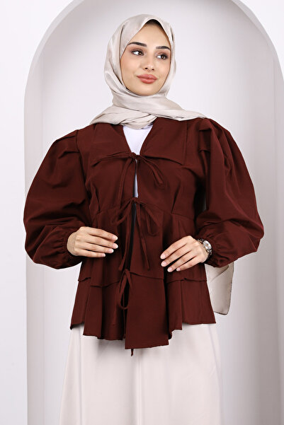 İmajButik Burgundy Front Tie Layered Kimono