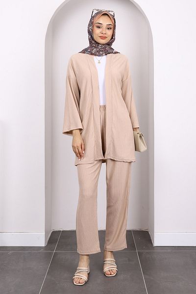İmajButik Σετ παντελόνι μπεζ Bürümcük Kimono
