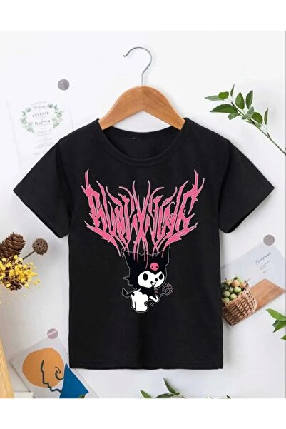 KAZAK Tricou cu imprimeu pentru fete cu decolteu - negru