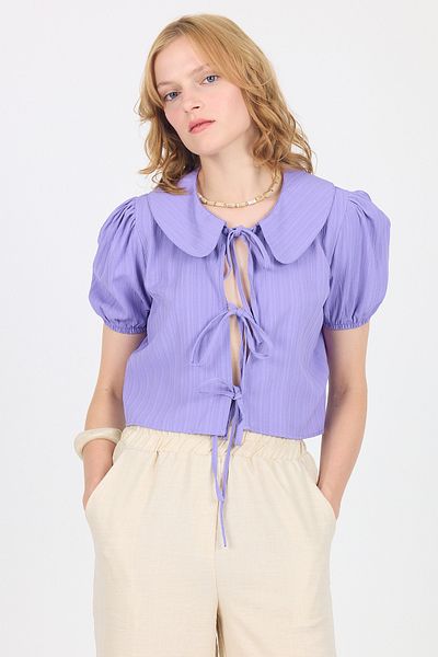 Rays Lilac Tie Detail Baby Collar Crop Blouse 8064