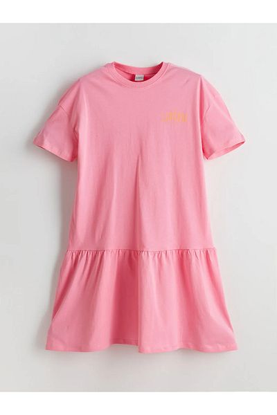 LC Waikiki Lcw Kids Pink Crew Neck London Printed Girls' Dress