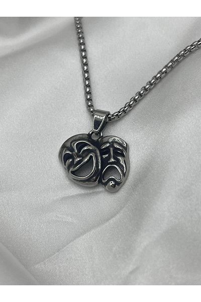Yıldız Accessory Crying and Laughing Theater Vintage Modern Art Stainless Steel Necklace