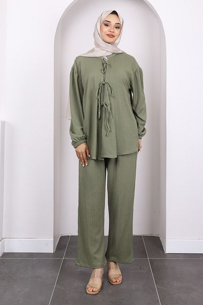 İmajButik Χακί Μπροστινό Δεμένο Παντελόνι Κιμονό