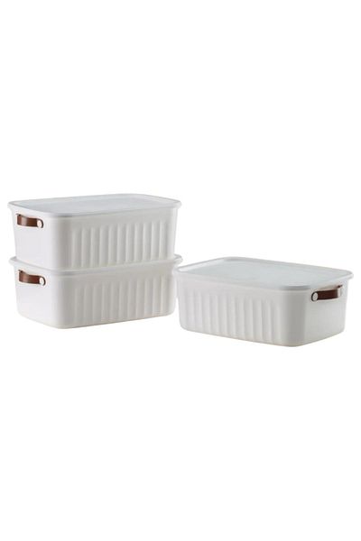 Bayev 3-Piece White 10 Lt Boxsis Set Multi-Purpose Box with Lid Closet Organizer Organizer - Hobby Box