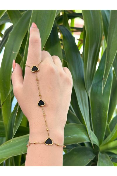 BY YASİN TOPÇU Heart Rhythm of the Night” Black Enamel Hand Chain