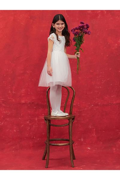 LC Waikiki Lcw Kids White Crew Neck Short Sleeve Girls Tulle Dress