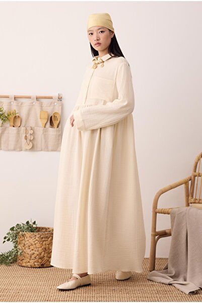 HEQA Μουσελίνα Συσπειρωμένη Μέση Φόρεμα Κόκκαλο