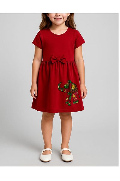 QUESHMA Cotton Printed Combed Cotton Girl's Dress