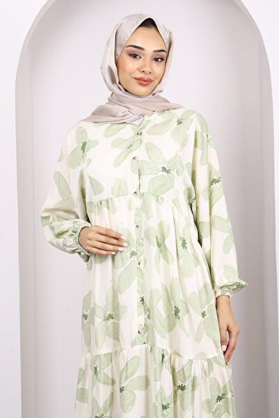 İmajButik Χακί Φόρεμα με μοτίβο με μισό κουμπί