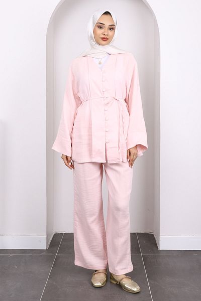İmajButik Σετ μουσελίνας Dusty Pink πουκάμισο με παντελόνι