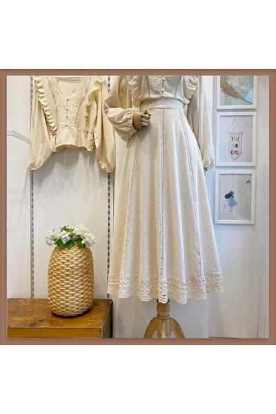 Faya Boutique Κρεμ Πλισέ Λινό Φούστα Purette