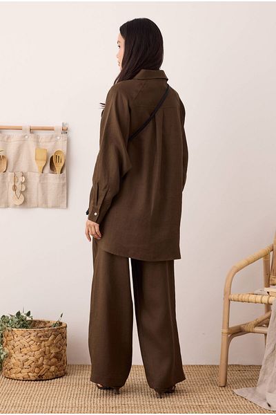 HEQA Pleated Basic Linen Trousers Hazelnut
