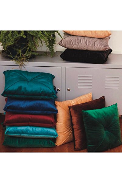 OEM Dark Green Velvet Puffet Decorative Pillow, Square, 40x40 Cm