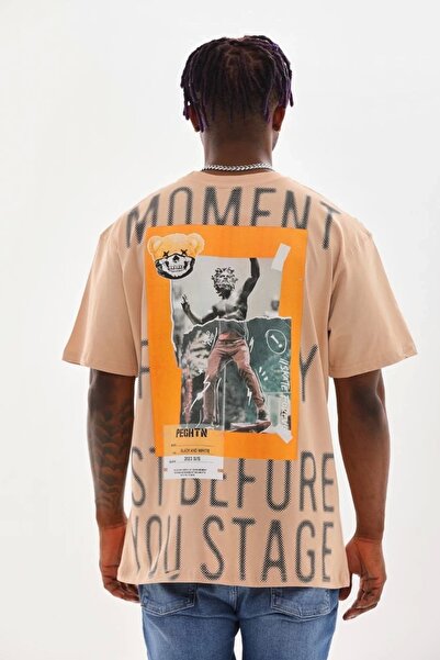 Mode Cool Μπεζ μπλουζάκι Unisex Oversize με στάμπα