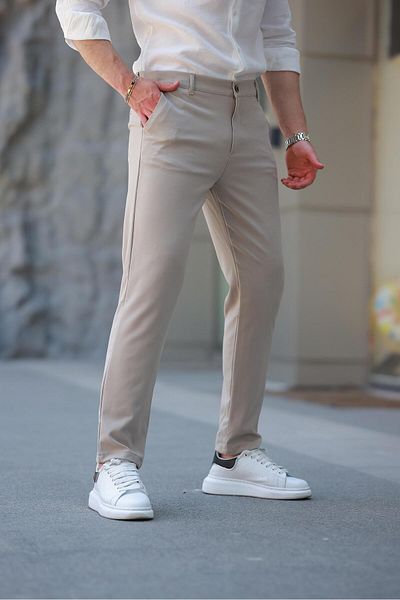 Madmext Beige Basic Men's Trousers E6576