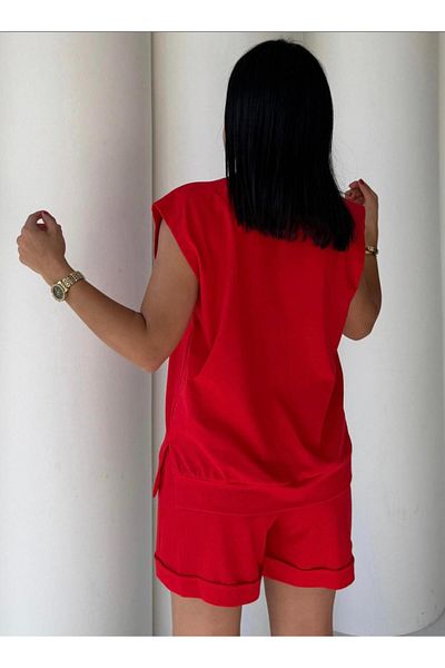 EGZOTİK ASORTİK Combed Cotton Stone Detailed Tshirt Shorts Set