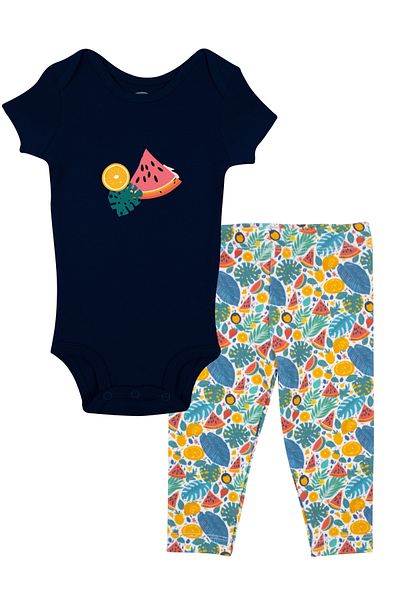 Mavipink Baby Girl Tropical Patterned Bodysuit and Leggings Set