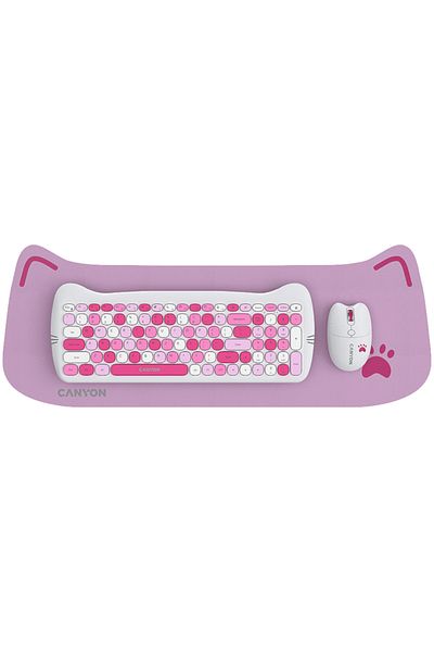CANYON Set tastatură și mouse wireless HSET-W6 Kitty Edition, roz