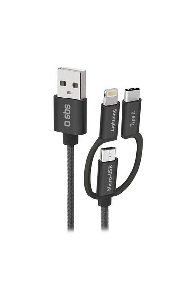 SBS كابل USB إلى Micro-USB مع محولات Lightning وUSB-C