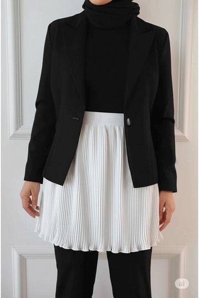 Modabenna Ecru-Black 2 Pack Women's Elastic Pleated Lining Women's Mini Skirt Underwear Pleated Pleated
