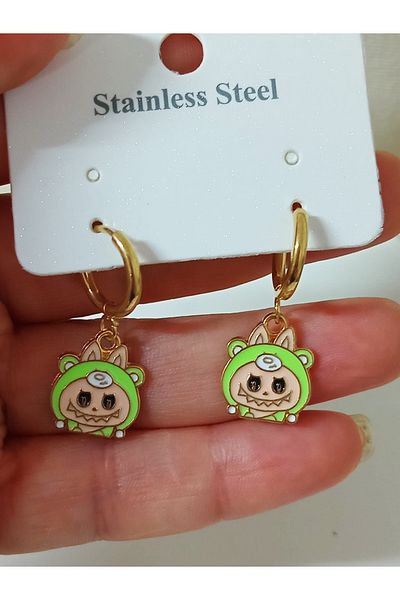 mos&more Stainless Steel Green Labubu Earrings