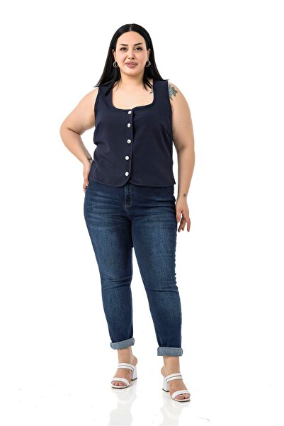 DISENTIS MODEST Vestă bluză bleumarin cu nasturi, mărime mare