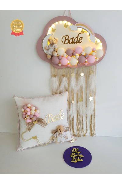 BL Baby Lüks Bubble Ledli Bulut Bebek Kapı Süsü Ve Yastık Pudra Kenar Krem Zemin