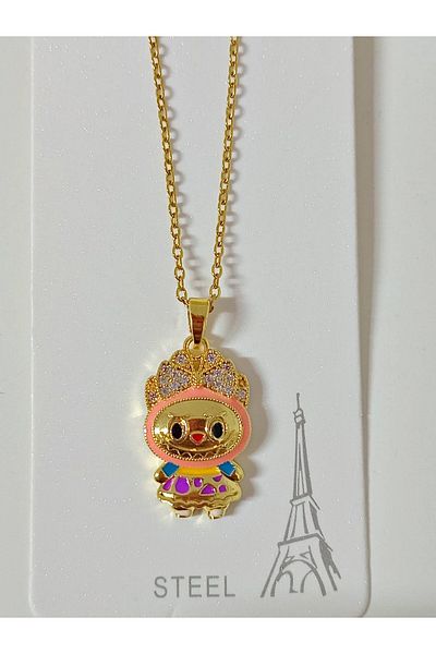 mos&more Stainless Steel Pink Labubu Necklace
