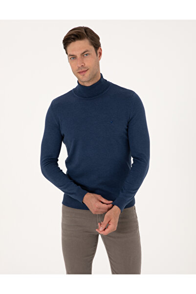 Pierre Cardin Indigo Melange Slim Fit Turtleneck Basic Knitwear Sweater 50314...